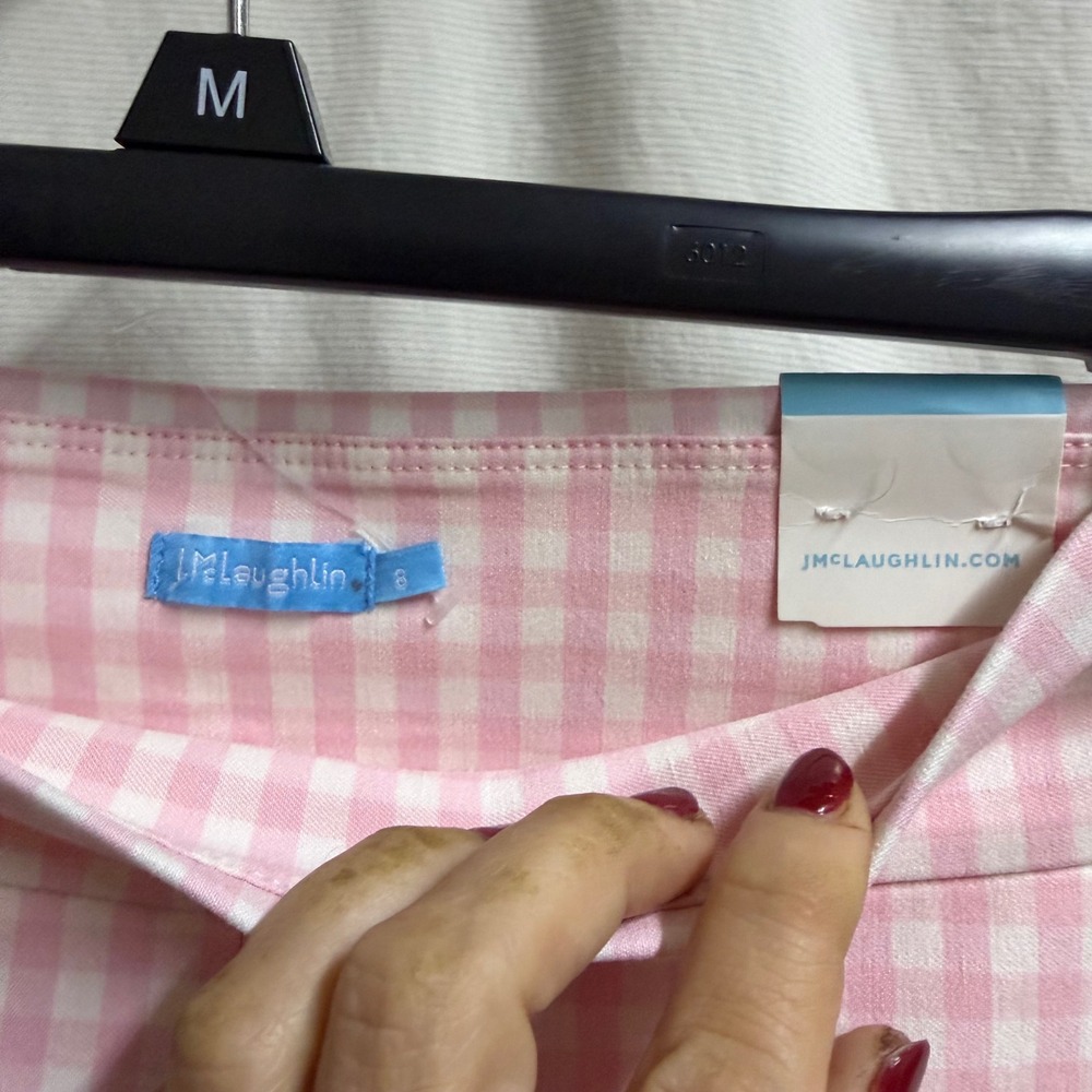 NWT J.McLaughlin Masie Pants Pink White Gingham Check Slim Ankle Trousers 8 - Picture 4 of 9